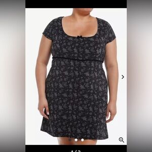 Thorn & Fable Black Rose Floral Fairycore Empire Stretch Dress Grunge Goth NWT 3
